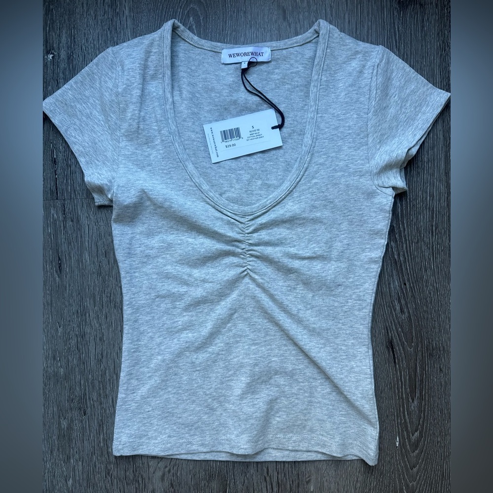 WeWoreWhat Ruched V-Neck Tee Heather Grey Size XXS & Small NWT